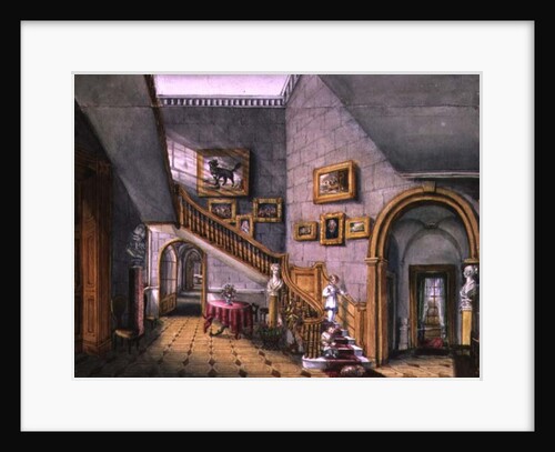 The Staircase, Strood Park, f26 from An Album of Interiors, 1843 by Charlotte Bosanquet