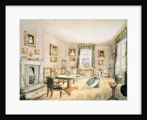 The Drawing Room, East Wood, Hay, f54 from an Album of Interiors, 1843 by Charlotte Bosanquet