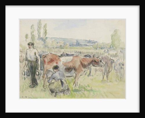 Compositional study of a milking scene at Eragny-sur-Epte, 1884 by Camille Pissarro