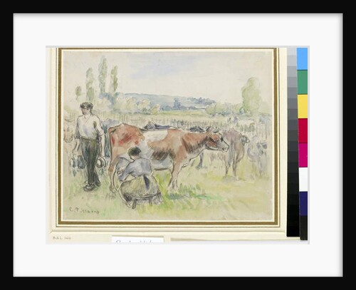 Compositional study of a milking scene at Eragny-sur-Epte by Camille Pissarro