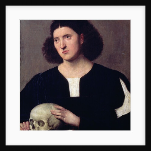 Portrait of a Young Man with a Skull, 17th century oil on canvas) by Bernardino Licinio