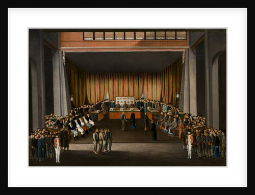 Chinese Court of Justice in the hall of the British factory at Canton, 9 April 1807, c.1810 by A. Roland Knight