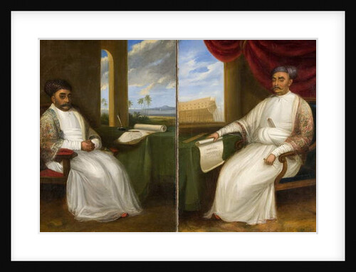 Full-length portrait of the Parsi Master-Shipbuilder Jamsetjee Bomanjee and his son, Nourojee Jamsetsee, 1830 by Indian School