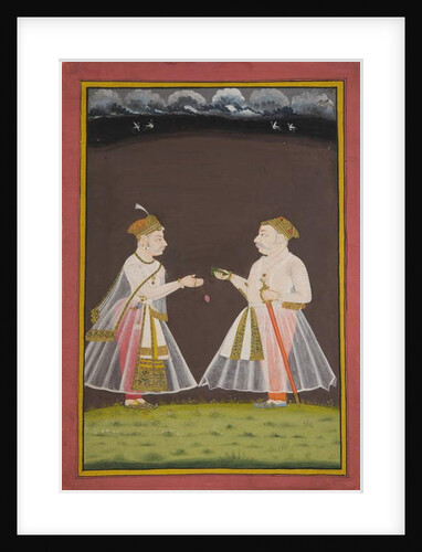 Probably a portrait of Rana Raj Singh of Udaipur offering pan to a nobleman, 1820 by Indian School