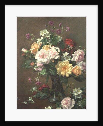 Roses and Gardenias in a glass vase by Albert Williams