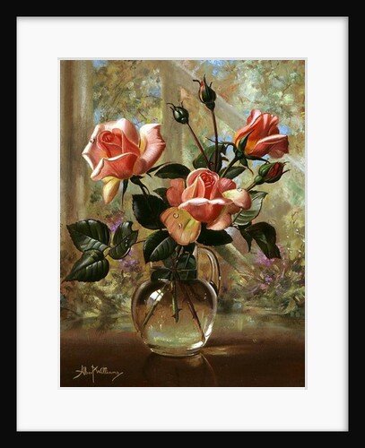 Madame Butterfly Roses in a Glass Vase by Albert Williams