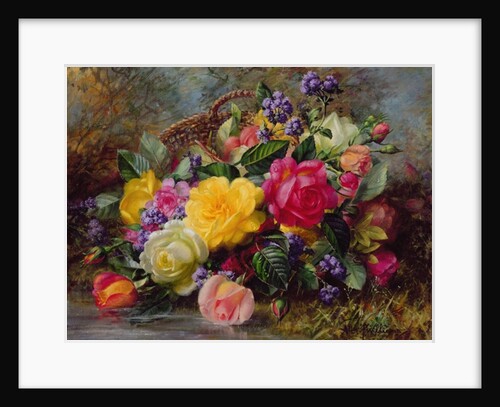 Roses by a Pond on a Grassy Bank by Albert Williams