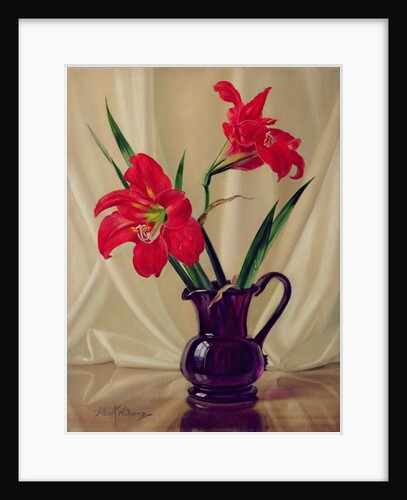 Amaryllis Lillies, in a Dark Glass Jug by Albert Williams