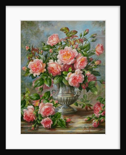 English Elegance Roses in a Silver Vase by Albert Williams