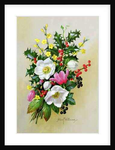 Spray of Dogrose, Holly, Mistletoe and Larkspur by Albert Williams