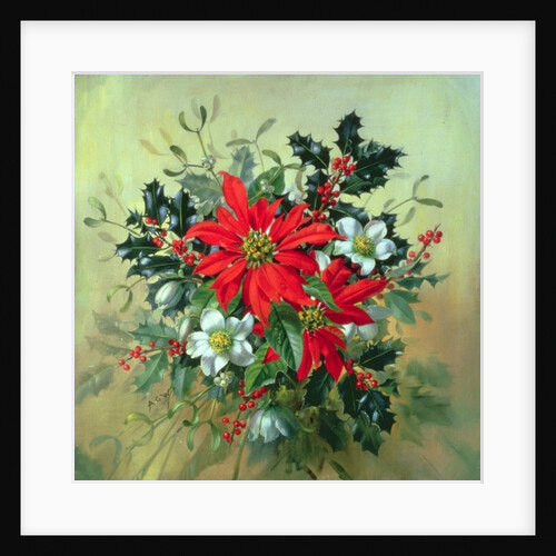A Christmas arrangement with holly, mistletoe and other winter flowers by Albert Williams