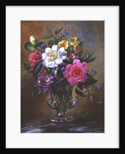 AB/217 Forget-me-nots and primulas in glass vase by Albert Williams