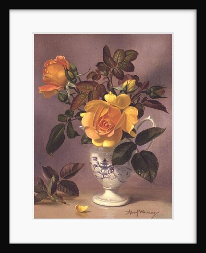 Orange Roses in a blue and white jug by Albert Williams