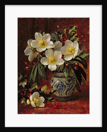 AB249 Still Life of Christmas Roses and Holly by Albert Williams