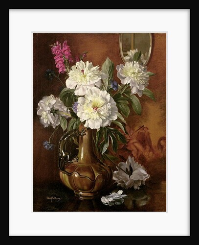 AB/298 White Peonies in a Glazed Victorian Vase by Albert Williams