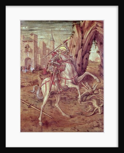 St. George and the Dragon, scene from the predella panel of the 'Madonna della Rondine' altarpiece, after 1490 by Carlo Crivelli