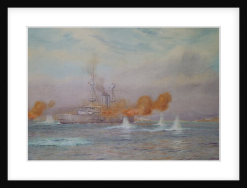 H.M.S. Albion commanded by Capt. A. Walker-Heneage completing the destruction of the outer forts of the Dardanelles in 1915, 1925 by Alma Claude Burlton Cull