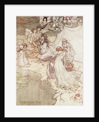 Illustration for a Fairy Tale, Fairy Queen Covering a Child with Blossom by Arthur Rackham