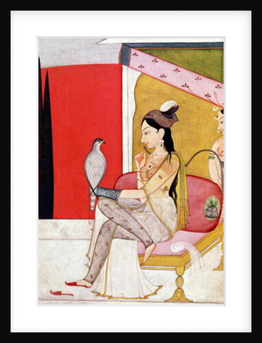 Lady with a Hawk, Pahari Style, Punjab Hills, c.1750 by School Guler