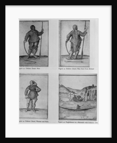 Eskimo Man; Eskimo Man Seen from Behind; Eskimo Woman and Baby; Englishmen in a skirmish with Eskimos by John White