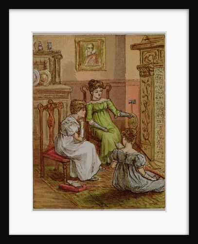 Card depicting a fireside scene by English School
