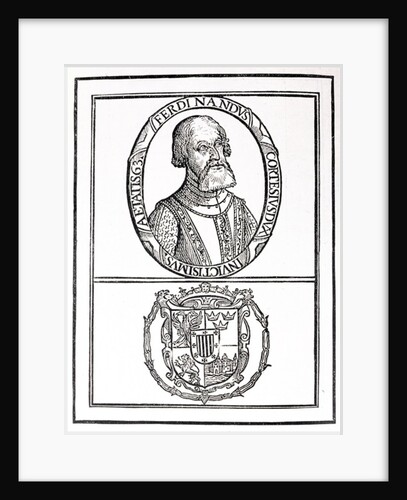 Portrait of Hernado Cortes and his arms by English School