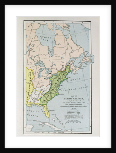Map of North America, showing the boundaries of the United States, Canada and the Spanish Possessions, according to the proposals of the Court of France in 1782 by English School