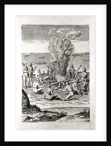 Indians praying around a fire, engraving from Hariot's 'A Briefe and True Report of...Virginia', 1590, engraved by Theodor de Bry by John White