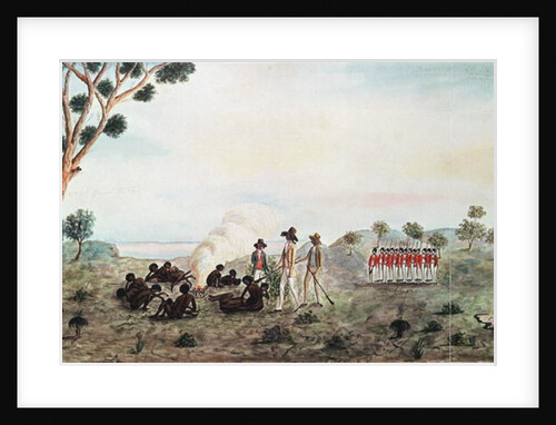 Mr White, Harris and Laing with a Party of Soldiers Visiting Botany Bay Colebee at that Place when Wounded near Botany Bay, c.1790 by Port Jackson Painter