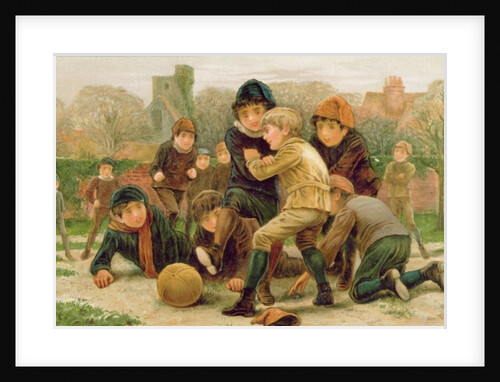 Football on a Village Green, Victorian Christmas postcard by Anonymous