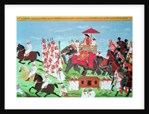 Colonel James Tod travelling by elephant through Rajasthan with his Cavalry and Sepoys by Indian School