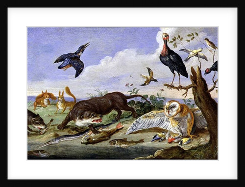 An Otter and an Owl Guarding their Catches by Jan van the Elder Kessel