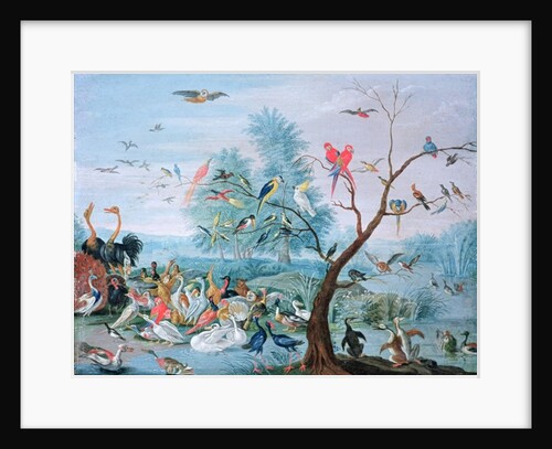 Tropical birds in a landscape by Jan van the Elder Kessel