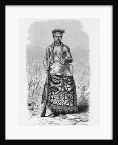 Samoan warrior in tapa clothing by English School