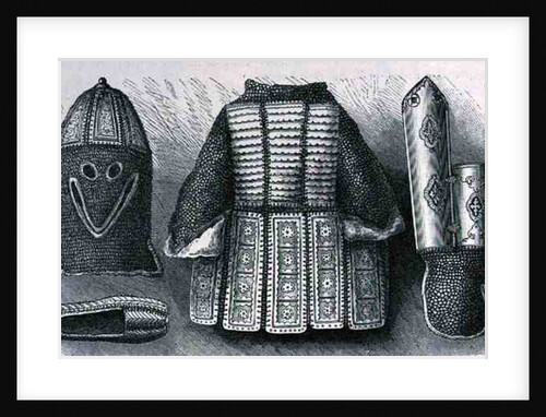 Indian panoply consisting of helmet, tunic, gauntlets and shoes from Bhuj by English School