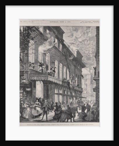 Burning of the Opera Comique in Paris, Scene in the Rue de Marivaux: Firemen Saving People at the Windows by English School