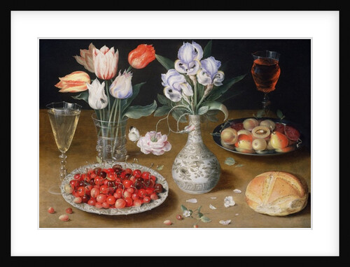 Still life with Lilies, Roses, Tulips, Cherries and Wild Strawberries by Osias the Elder Beert