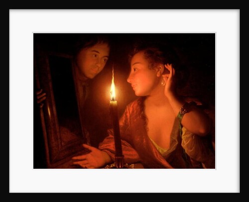 A Lady Admiring An Earring by Candlelight by Godfried Schalcken