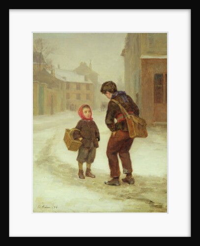 On the way to school in the snow, 1879 by Pierre Edouard Frere