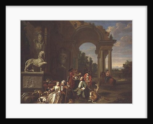 A Hunting party in classical ruins by Peter Jacob Horemans