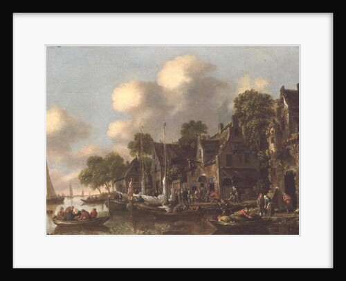 A river landscape with boats and figures by a tavern, 17th century by Thomas Heeremans