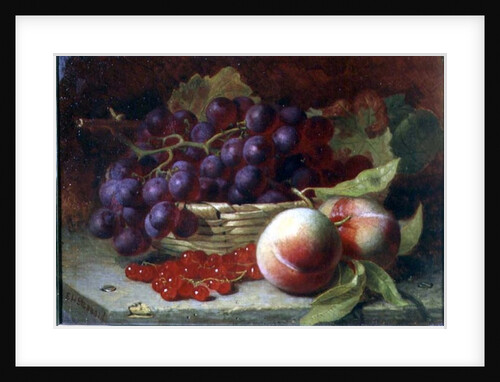 A still life of red currants, peaches and grapes in a basket by Eloise Harriet Stannard