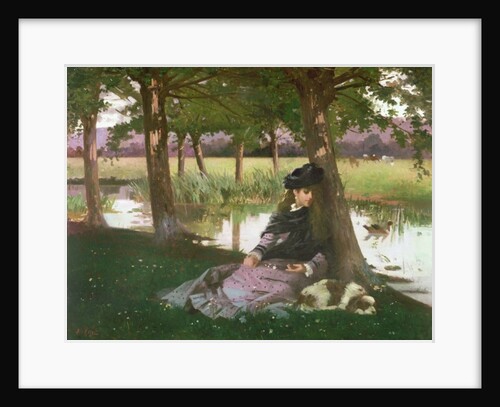 An Afternoon by a river with a King Charles Spaniel by Alexander M. Rossi