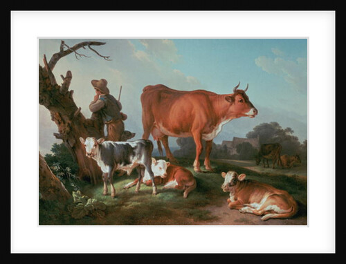 Pastoral scene with a cowherd by Jean-Baptiste Huet