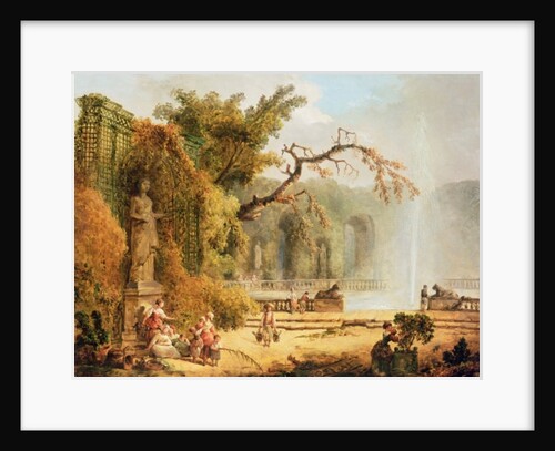 Romantic garden scene by Hubert Robert