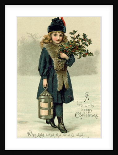 Young girl with Holly and Lantern, postcard, early 20th century by English School