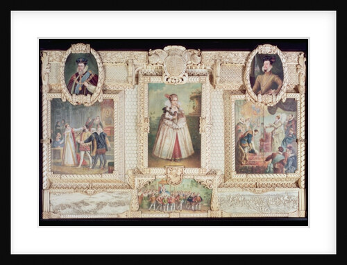 Collection of six miniatures depicting Queen Elizabeth I, figures and scenes from her life by English School