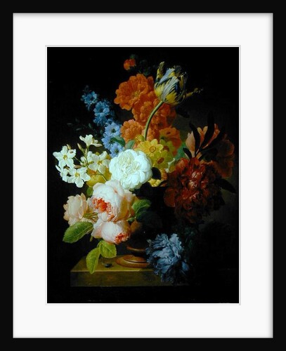 Still life of flowers in a marble urn by Peter Faes