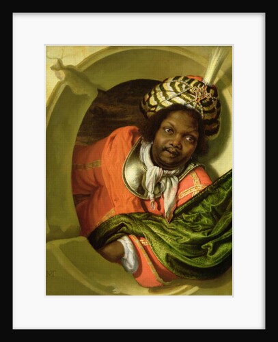 Portrait of a Moor holding a flag at a window by Bartholomaus Maton