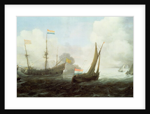 Man-o'-War Firing a Salute, 17th century by Jan Porcellis